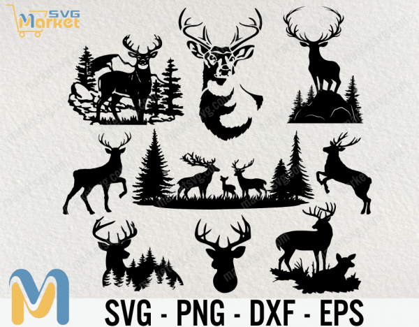 Deer , Deer Bundle Svg,Deer Svg,Nature Deer Svg file, Mountains svg file, Animals Svg, Deer Silhouette ,Deer Clipart , Deer Vector