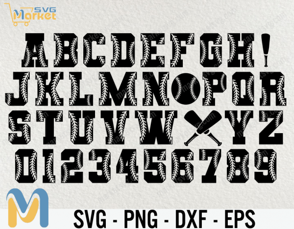 Softball Font SVG, Letters & Numbers, Softball Alphabet SVG Cut file, Separate Letters with Stitches, Cricut Silhouette Font