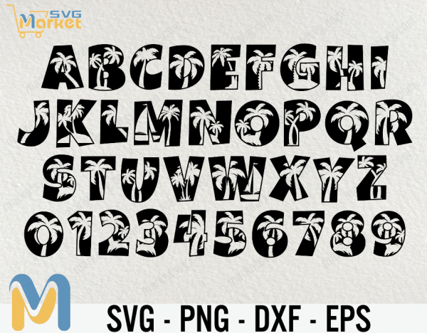 Palm Trees SVG Fonts, Beach Monogram, Alphabet Svg, Trees SVG