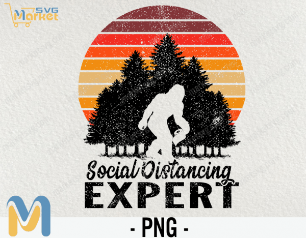 Bigfoot Social Distancing Expert Retro Sunset PNG, Social Distancing Expert png, Retro Png