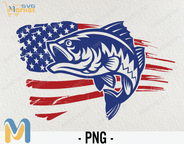 Bass Fishing Battle Torn American Flag PNG, PNG, American Flag PNG, Fishing PNG