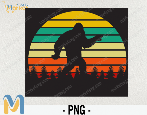 Bigfoot Retro Vintage Sunset PNG, PNG, Retro Vintage