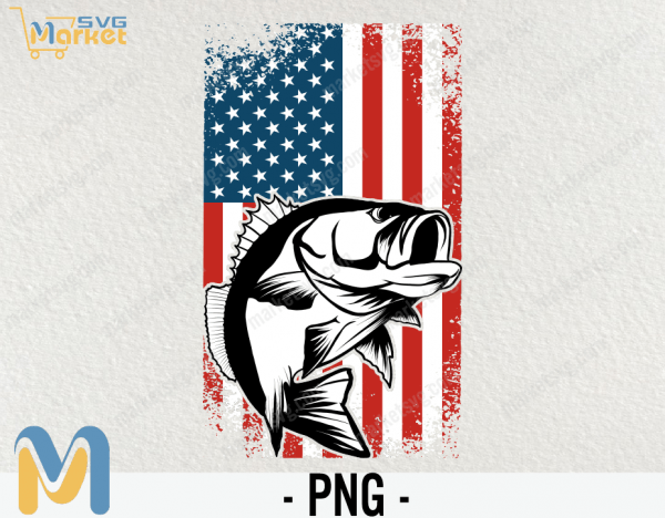 Bass Fish Vintage American Flag PNG, American Flag PNG, Vintage American Flag PNG, PNG