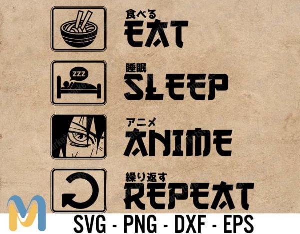 Eat Sleep Anime Repeat SVG, Anime, Anime fan, Anime Lover, Anime SVG, Manga Lover, Manga SVG