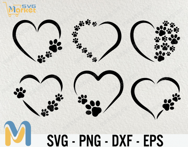 Paw Print SVG Bundle, Paw print SVG, Dog,Cat, Paw Print , Paw print monogram, Heart and Paw print svg, Cut file, Svg