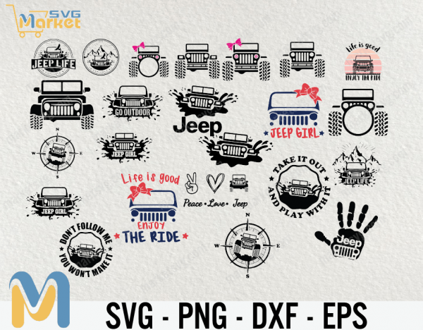 Jeep Car SVG Bundle,Silhouette Cut Files,Clipart, Bundle SVG Files For Cricut, Jeep Bundle SVG, SVG, Jeep SVG