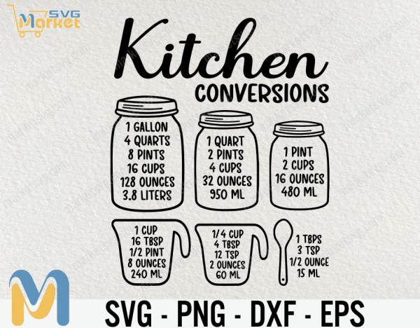 Kitchen Conversion Chart Svg, Kitchen Conversion Chart, Kitchen measurement SVG, Cricut cut file, Silhouette, Measuring Cheat Sheet Digital download, SVG cut file