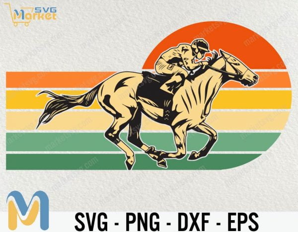 Horse Racing SVG, Jockey Derby Track Betting Stallion Equestrian Competition svg, eps, png, Silhouette cut file, cricut, Horse Racing Retro Sunset
