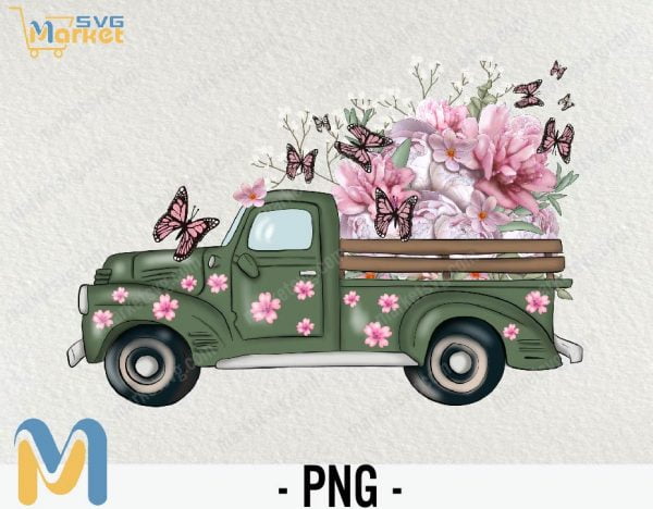 Sublimation Design, Spring Truck, Sublimation File, Truck With Flowers, Spring Sublimation, Print T-Shirt, Whimsical Design, Floral Art