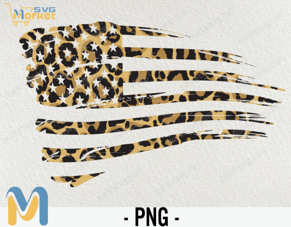 Leopard American Flag, png, 4th of July Sublimate, Cheetah, distressed Flag, dtg, design, sublimation