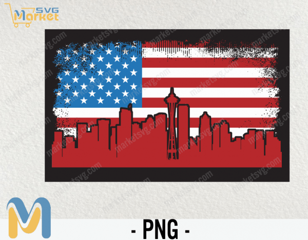 Seattle Washington Grunge American Flag, American Flag PNG, Retro PNG, Vintage PNG