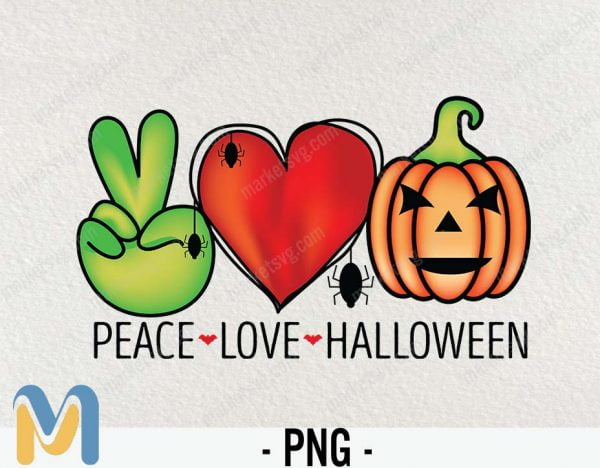 Peace Love Halloween Sublimation PNG Design, Halloween PNG, Pumpkin Png, Pumpkin Halloween png, Peace Love Halloween png