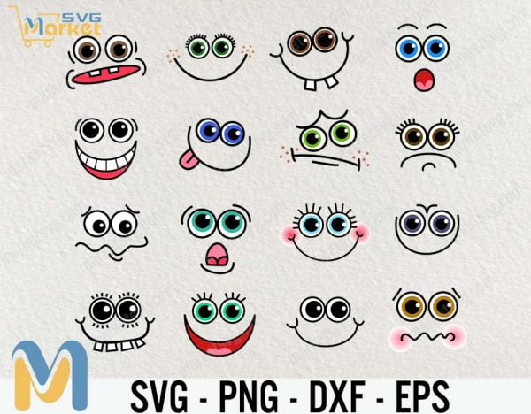 Funny Faces Cute Cartoon Expressions, Faces SVG, Face Clipart, Smile Svg, Cutting Files, Sexy Face Svg, Cat Face Svg, Dxf, Animal Svg, Svg File