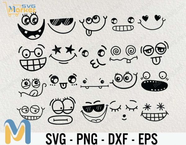 Silly Faces Cut Files Clipart, Faces SVG, Face Clipart, Smile Svg, Cutting Files, Sexy Face Svg, Cat Face Svg, Dxf, Animal Svg, Svg File