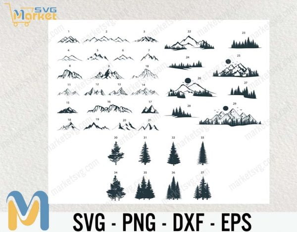 Hand Drawn Mountains & Forest Collection, Mountain Bundle SVG, Mountain SVG Bundle, Mountain SVG, Mountain Clipart, Bundle Svg, Mountain Silhouette, File Svg, Svg