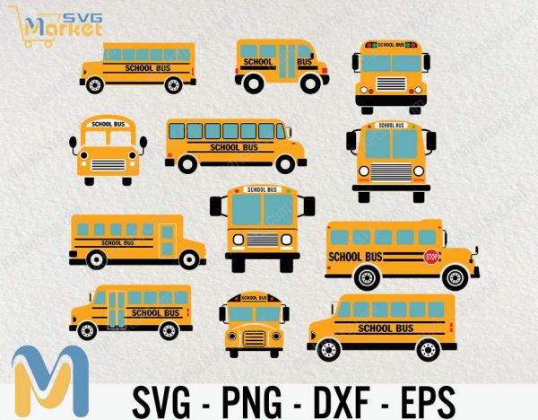 School Bus Bundle, School bus svg, School bus back svg, School bus front svg, 100 days of school svg, dxf, jpeg, png, pdf, cut file Silhouette Cameo, Cricut