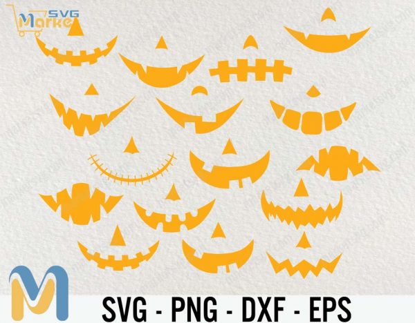 Halloween Face Mask, Pumpkin Face SVG Bundle, Jack O Lantern Faces Svg, Scary Pumpkin Designs, Halloween Clip Art, Cut File for Cricut, Silhouette, PNG, DXF