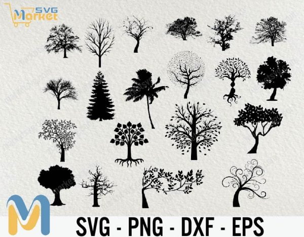 Tree Bundle Silhouettes, Tree Silhouettes SVG, Tree clipart, Bundle svg, Tree svg Cut File,DXF,PNG Use with Silhoutte Studio & Cricut