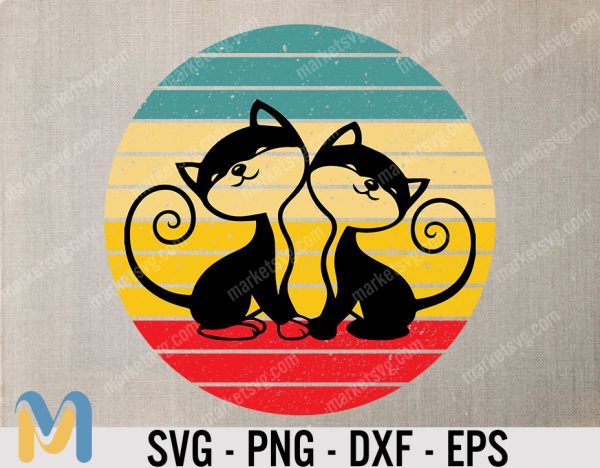 Happy Cats Retro, Cat Retro Sunset SVG, Ew People, Black Cat, SVG, Clipart Design Element, Cut File Print Ready
