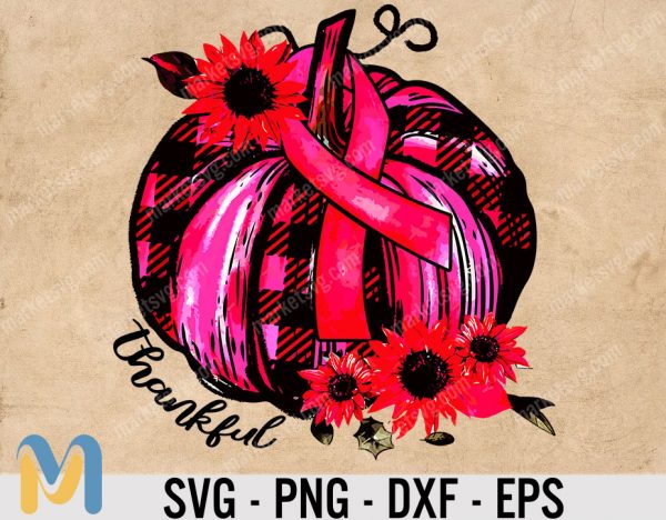 Pink Pumpkin Breast Cancer, Pink Pumpkin with Breast Cancer Awareness Ribbon PNG sublimation, Pumpkin SVG