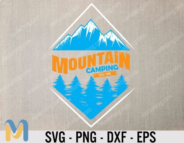 Mountain Camping, Camping SVG, Mountains SVG, Handdrawn Camping Scene, Tent SVG - Pine Trees, Campground Svg, Camping Cut File, Camping Clipart