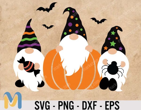 Halloween Gnomes and Pumpkin Svg, Halloween Gnomes Svg, Cute Gnome Svg, Halloween Clipart, Halloween Svg,  Silhouette Cricut