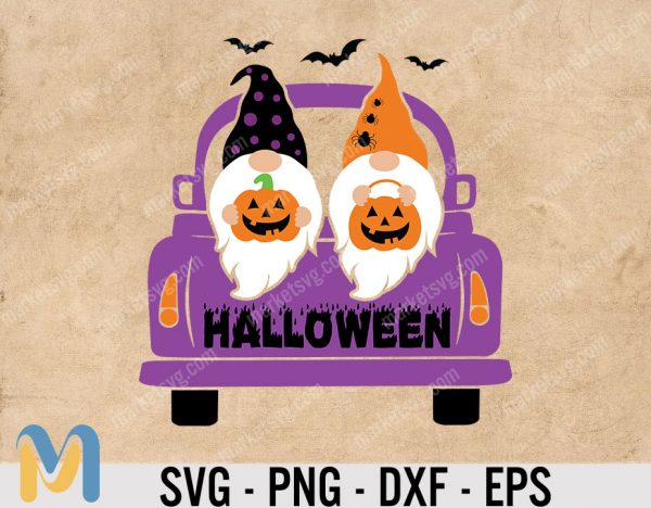 Happy Halloween SVG Cut File, Halloween Truck Svg, Fall Vintage Truck SVG, Fall SVG, Gnome svg, Halloween Gnome svg, Instant Download