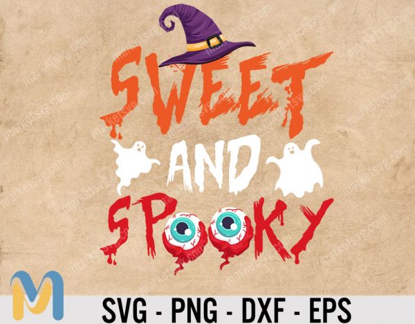 Sweet And Spooky SVG PNG, Halloween Designs, kid halloween svg, girl halloween svg, halloween witch svg, spooky vibe svg, haunted svg