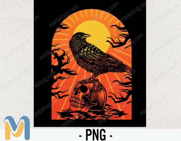 Raven and pumpkin PNG, halloween PNG, raven pumpkin skull Digital, raven pumpkin File for sublimation, PNG files for Digital, skull, skulls