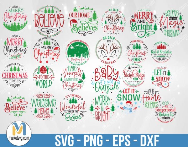 Christmas Round Sign SVG Bundle, Christmas Bundle File, Christmas Design, Merry Christmas, Clipart, Bundle Clipart, Design Bundle, Bundle File, B402