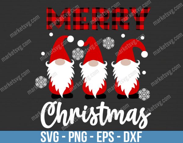 Merry Christmas Svg, Christmas Gnomes Svg, Cute Gnomies Svg, Buffalo Plaid, Kids Funny Christmas Shirt Svg File for Cricut & Silhouette, Png, C301