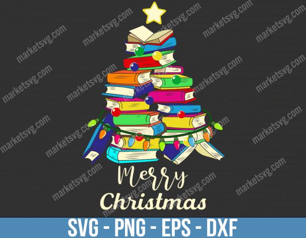 Merry Christmas Library Tree svg, Christmas Tree Book svg, Crewneck Sweatshirt, Cute Christmas Xmas, Christmas Tree svg, C349