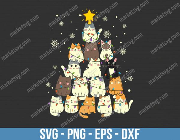 Merry Catmas svg, Merry Catmas vector, catmas tree svg, catmas tree vector, funny cats christmas tree xmas svg for Cricut Silhouette, C350