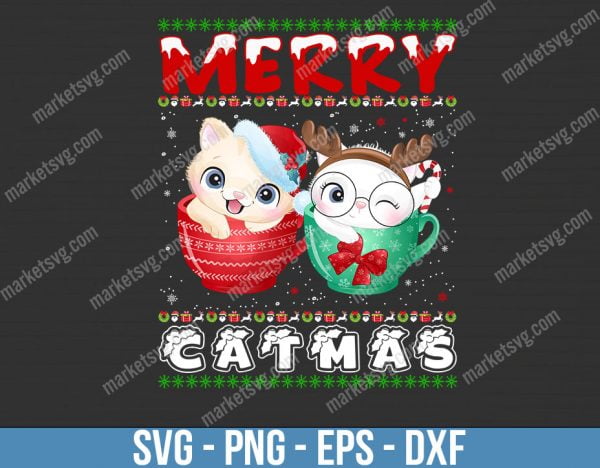 Merry Catmas svg, Merry Catmas vector, catmas tree svg, catmas tree vector, funny cats christmas tree xmas svg for Cricut Silhouette, C398