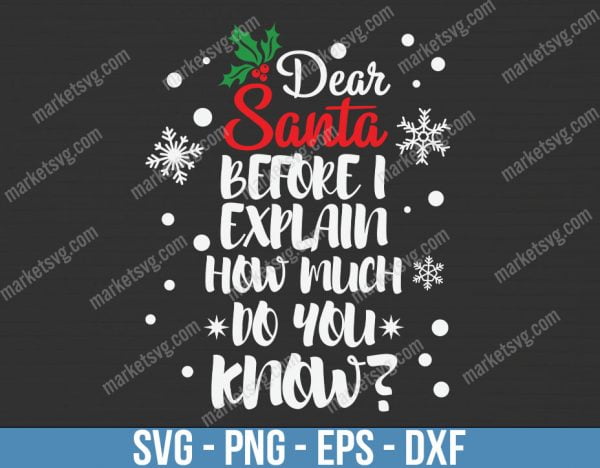 Dear Santa Before I Explain How Much Do You Know Already Svg, Christmas Svg, Santa Svg, silhouette cricut cut files, svg, dxf, eps, png., C525