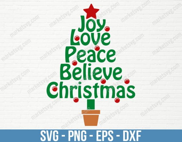 Christmas Tree SVG, Joy Svg, Peace svg, Love svg, Christmas shirt, Winter SVG, Snowflakes svg, Holiday svg, Cut File for Cricut, Silhouette, C568