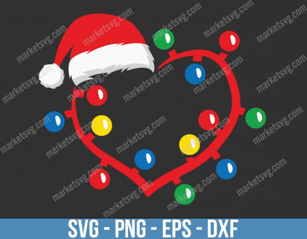 Santa Hat Heart Light Bulbs, Christmas svg, Merry Christmas svg, Santa svg, Grinch svg, Christmas shirt Svg, C637