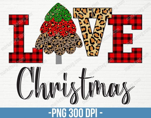 Love Christmas, Christmas Png, Christmas Tree, Red Plaid Christmas Tree, Leopard Print, Love Christmas Sublimation Design, CP20