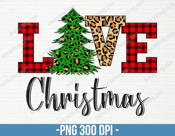 Love Christmas, Christmas Png, Christmas Tree, Red Plaid Christmas Tree, Leopard Print, Love Christmas Sublimation Design, CP21