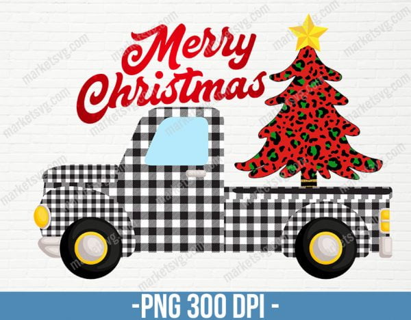 Merry Christmas Buffalo Plaid Leopard Truck clipart, instant download, Sublimation graphics, PNG, CP22