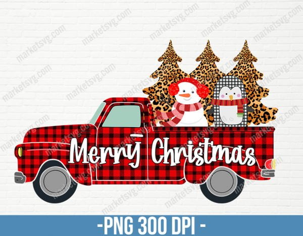 Merry Christmas Red Truck Sublimation Designs Downloads, Sublimation Graphics,Merry Christmas,Red Plaid, Vintage Truck, CP27