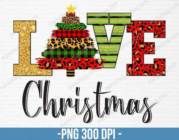 Love Christmas, Christmas Png, Christmas Tree, Red Plaid Christmas Tree, Leopard Print, Love Christmas Sublimation Design, CP35