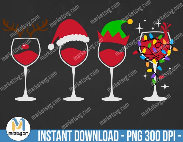 Wine Glass Santa Hat Christmas Clipart, Sublimation Png, Sublimation, PNG File, PNG, CP460