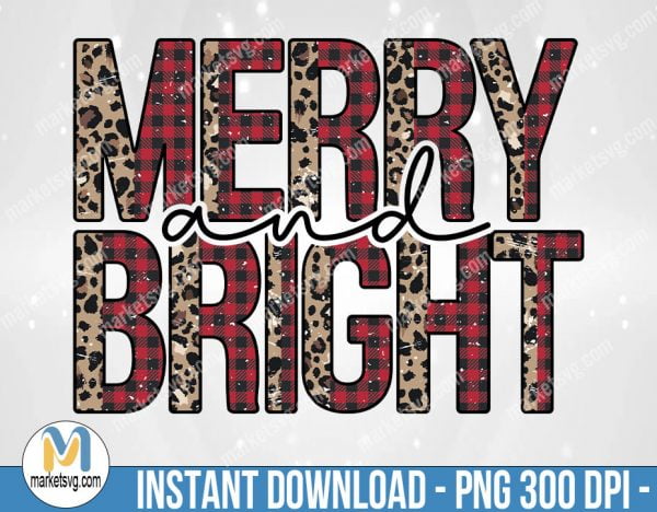 Merry and Bright Leopard Buffalo Plaid, Sublimation Png, Sublimation, PNG File, PNG, CP486