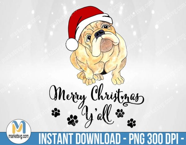 Merry Christmas Bulldog Puppy Print, Sublimation Png, Sublimation, PNG File, PNG, CP498