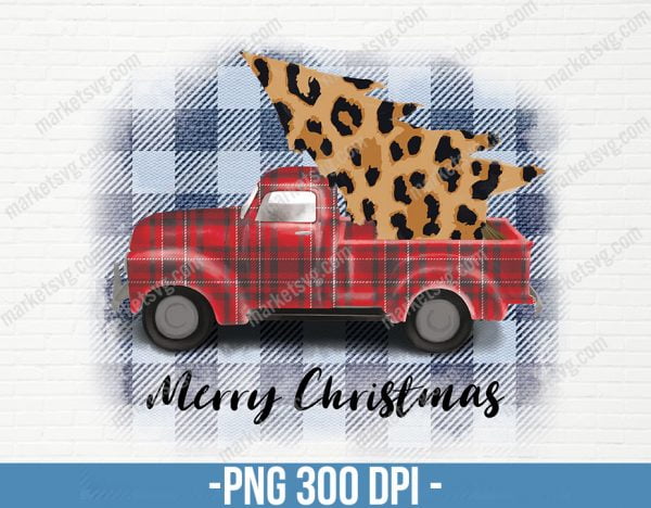Merry Christmas Red Truck Sublimation Designs Downloads, Sublimation Graphics,Merry Christmas,Red Plaid, Vintage Truck, CP55