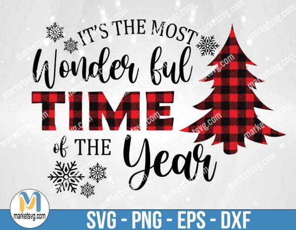 Christmas Wonderful Time Year Buffalo Plaid svg, Christmas svg, eps dxf, png, Instant Download, Holiday Cut File, FC19