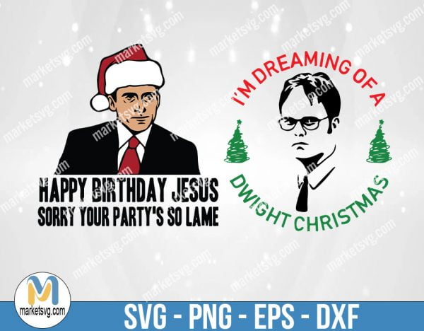 Happy Birthday Jesus SVG, I'm Dreaming Of A Dwight Christmas SVG, The Office Christmas Design, Layered Michael Scott SVG, Cut files, FC27