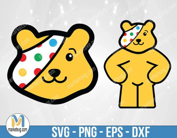 Pudsey SVG, Pudsey bear svg, Vector Digital file download, Grouped layers svg file, Cricut Clipart file, FC46