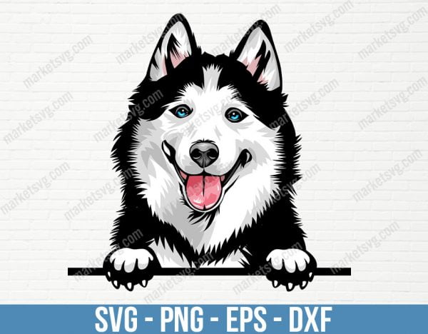 Siberian Husky Dog Peeking Peek-A-Boo Breed Puppy Animal Pet Pedigree Purebred Canine Artwork Color Logo, PD11